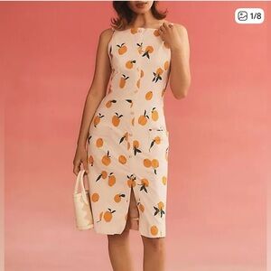 Anthropology white Dress with Orange Fruit Print